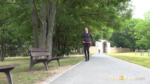 White girl Victoria Daniels takes a piss next to a bench in a public park  - Pissing, Public, Fetish, Leather, Pussy, Outdoor, Czech, Shaved, Spreading, Undressing  - Photo 2