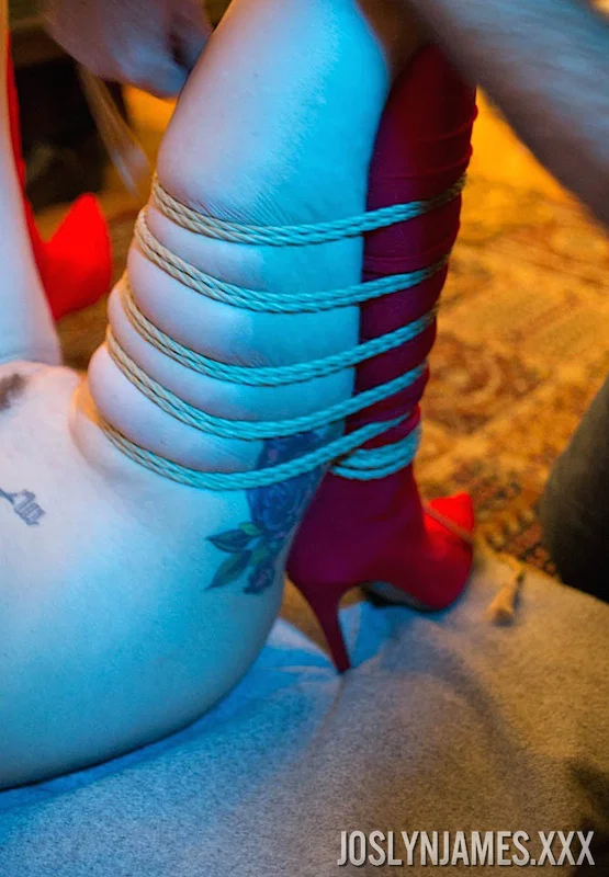 Tattooed brunette Joslyn James submits to being tied up with rope  - Bondage, MILF, Tattoo, Pornstar, Brunette, Boots, Stockings, High Heels, Ass, BDSM  - Photo 13