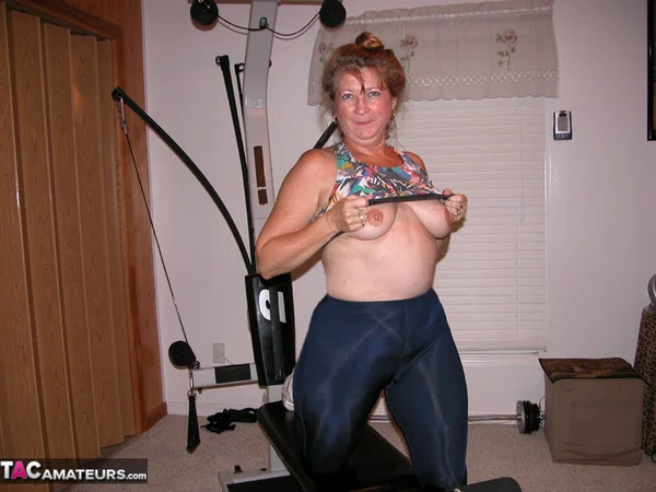 Mature amateur Devlynn exposes her tits and snatch on home gym equipment  - Yoga Pants, Sports, Mature, Amateur, Ass, Panties, Clothed, Pussy, PAWG, Feet  - Photo 4