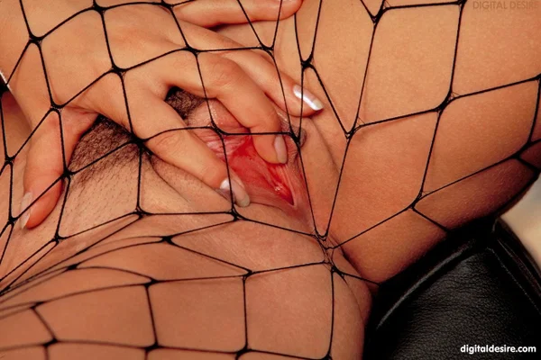 Hot brunette Nika Murr finger spreads her pink pussy in fishnet pantyhose  - Sexy, Beautiful, Babe, Solo, Brunette, Glamour, Model  - Photo 10