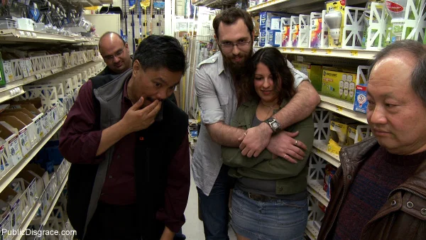 Caucasian girl is gangbanged in a phone shop before being left in a chokehold  - Public, Groupsex, Facial, BDSM, Cumshot, Bondage, Pussy, Dildo, Ass, Ass Fucking  - Photo 12