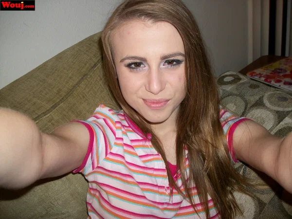 Amateur babe WouJ poses in sexy pink undies and a striped shirt on her couch  - Amateur, Babe, Beautiful, Solo, Skinny  - Photo 11
