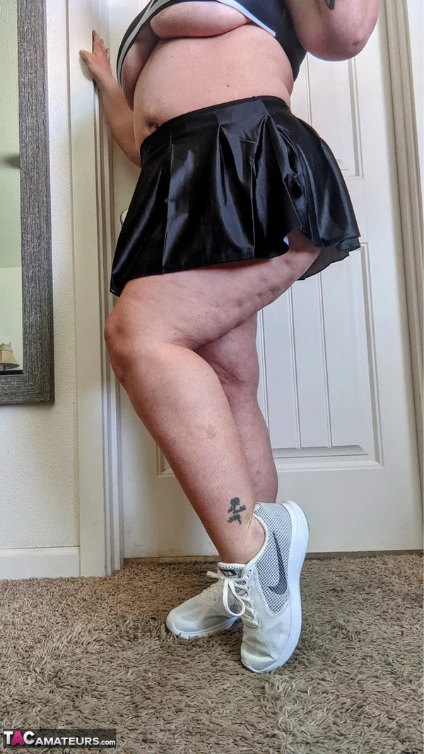 Mature fatty Busty Kris Ann finger fucks her pussy after licking a nipple  - BBW, Mature, Sports, Chubby, Cheerleader, Thick, Upskirt, Amateur, Curvy, Big Tits  - Photo 4
