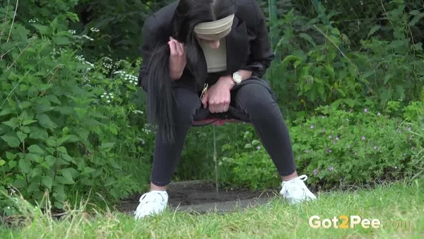 Brunette chick Nicky pulls down her pants to pee near the bushes  - Pissing, Public, Outdoor, Beautiful, Solo, European, Brunette, Babe, Ass, PAWG  - Photo 7