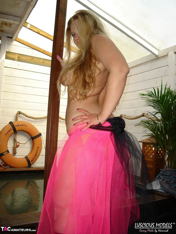 Blonde BBW Luscious Models humps a post while going nude in black boots  - Stripper, Chubby, Curvy, Thick, Boots, MILF, Pool, BBW, Big Tits, Panties  - Photo 7
