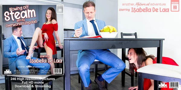 Isabella De Laa seduces her man friend with a blowjob underneath a table  - Mature, Cum In Mouth, Family, Kitchen, Clothed, Amateur, Doggy Style, Skirt, Reality, European  - Photo 11