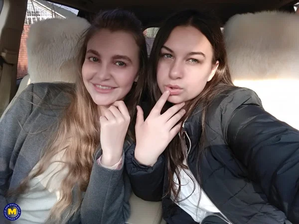 Long haired European lovers take a selfie in the car before lesbian sex action  - Selfie, Outdoor, Lesbian, Teen, Reality, Clothed, European, Amateur, Cute  - Photo 3