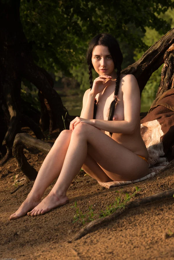 Sweet teen Veronica Snezna removes her bikini to go nude beneath a massive tree  - Russian, Outdoor, Face, Natural Tits, White, Pigtails, Tiny Tits, Bikini, Teen, Glamour  - Photo 7