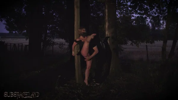 Blonde girl Alexa Flexy is suspended between trees in the dark of the night  - Spanking, Bondage, BDSM, Outdoor, Spreading, Ass, Pussy, Tiny Tits, Asshole, Skinny  - Photo 2