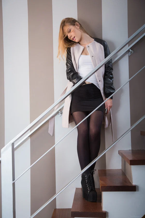 Teen lesbians Uma and Alexis Crystal have sex on a flight of stairs  - Lesbian, Czech, Glamour, Teen, Brunette, Cute, Model, White  - Photo 3