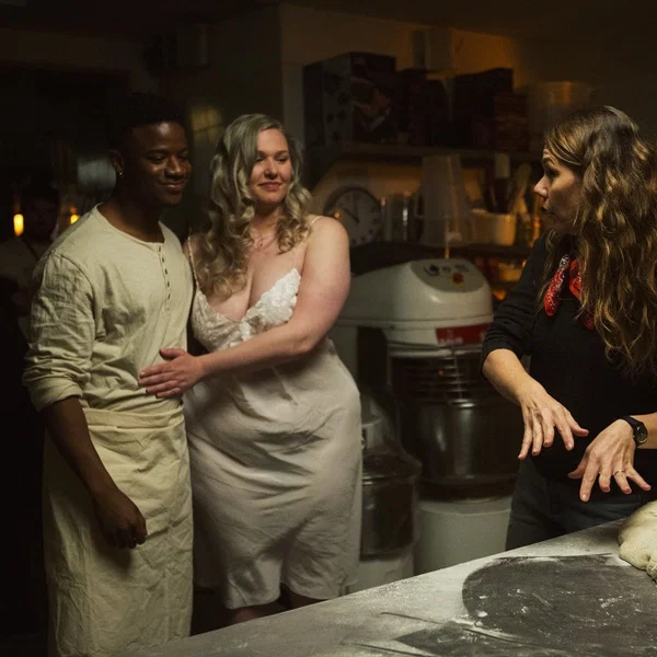 European babe Heidi Priestess fools around with a black man at the bakery  - Interracial, Curvy, Kissing, Chubby, Office, BBW, Thick, Uniform, Erotic, Blonde  - Photo 18