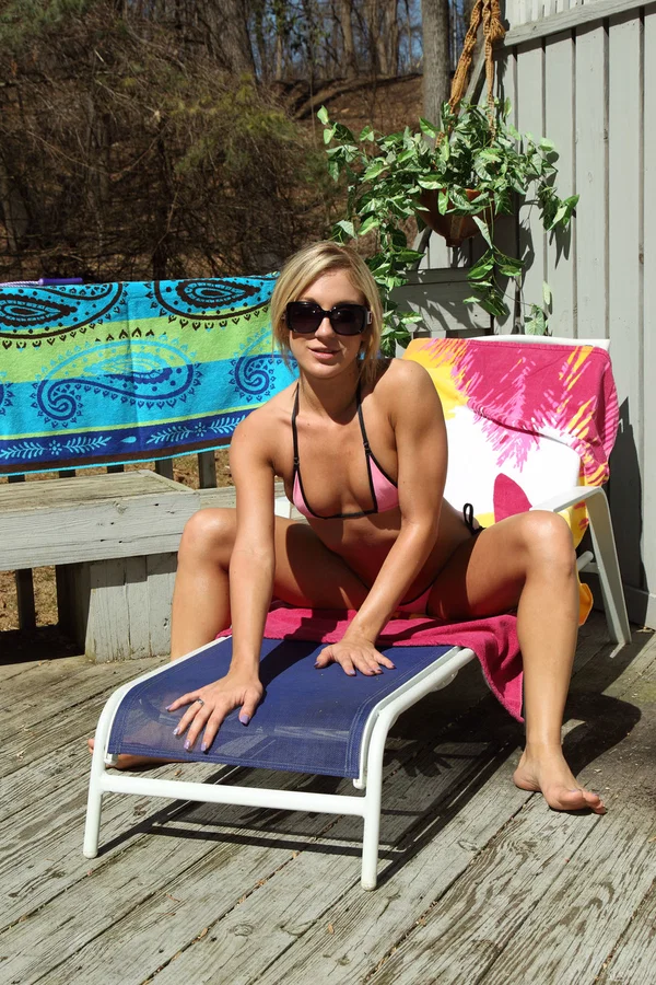 Blonde amateur Amy Brooke waters down her tan line before toying her asshole  - Bikini, Anal, Cute, Teen, Amateur, Shaved, Dildo, Outdoor, Wet, Glasses  - Photo 2