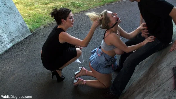 Big titted blonde has her asshole penetrated while restrained in public  - Public, MILF, Groupsex, Bondage, Dildo, BDSM, Outdoor, Blonde, Big Tits, Ass  - Photo 13