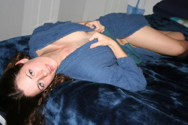 Attractive amateur teen posing seductively in her blue bathrobe  - Amateur, Teen, Clothed, Big Tits, Face, Feet, Cute, Non Nude, Legs, Babe  - Photo 5
