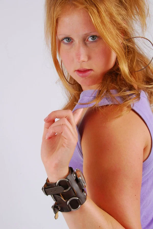 Natural redhead models a large cuff watch in a tank top and faded jeans  - Jeans, Amateur, Redhead, Clothed, Beautiful, Solo, Ass, PAWG, Babe, Non Nude  - Photo 15