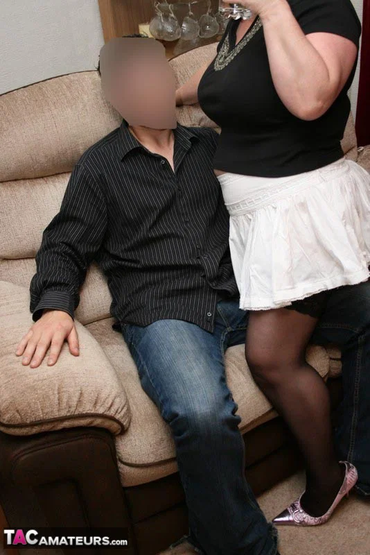 Thick older lady Kinky Carol uncups her large tits in front of man's face  - BBW, Mature, Skirt, Reality, Clothed, Amateur, Curvy, Chubby, Lingerie, Stockings  - Photo 6