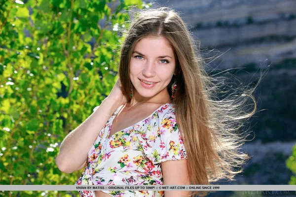 Cute teen Vivian puts the focus on her landing strip twat while naked outdoors  - Teen, Outdoor, Babe, Panties, Ass, Pussy, Legs, Close Up, Undressing, Spreading  - Photo 1