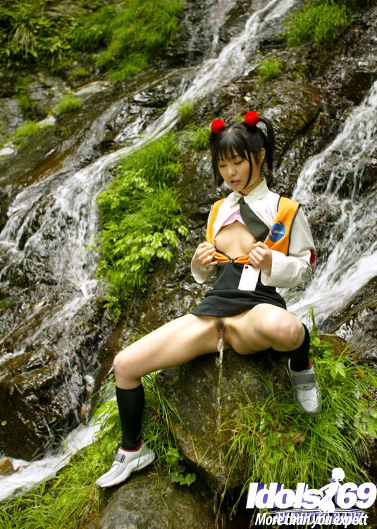 Smiley asian coed revealing her tiny titties and bushy cunt outdoor  - Pissing, Schoolgirl, Japanese, College, Teen, Asian, Outdoor, Socks, Skirt, Hairy  - Photo 15