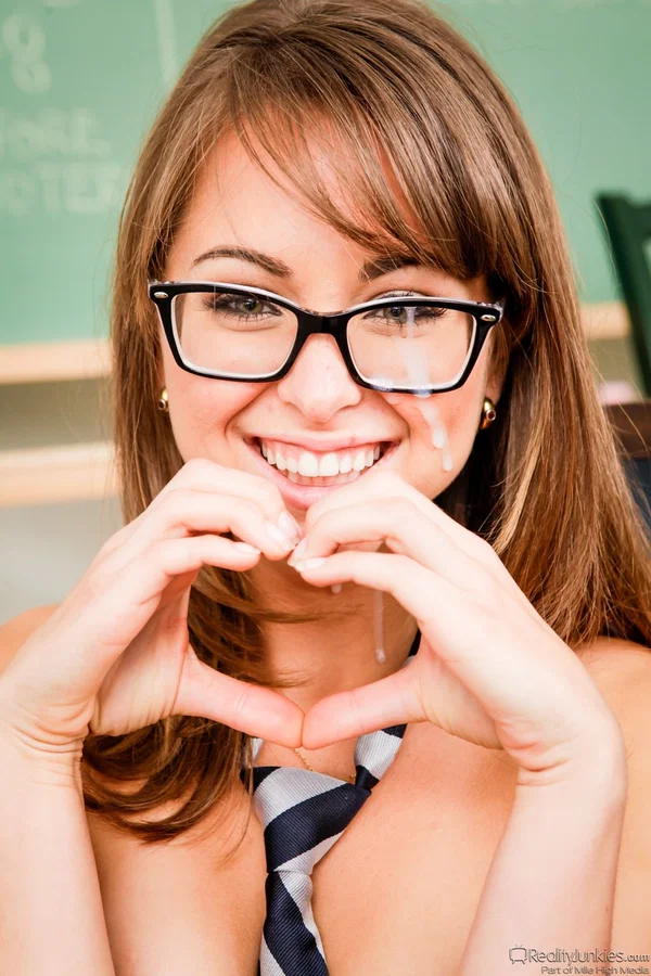 Glasses clad Riley Reid gets white sauce on face after man meat insertion  - Cum In Mouth, Glasses, Hardcore, Facial, Socks, Cumshot, Clothed, Shaved, Spreading, High Heels  - Photo 15