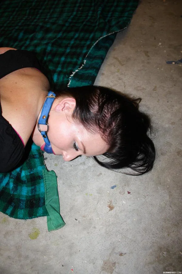 Clothed female lays on a blanket all tied up with ropes and ball gagged  - Bondage, Clothed, BDSM, High Heels, Babe, Schoolgirl, Brunette, Beautiful, Solo  - Photo 11