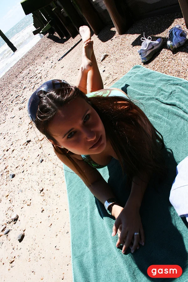 Sexy wife in a bikini Claudia Rossi shows her tiny tits at the beach  - Cuckold, Wife, MILF, Hotwife, Interracial, White, Brunette  - Photo 6