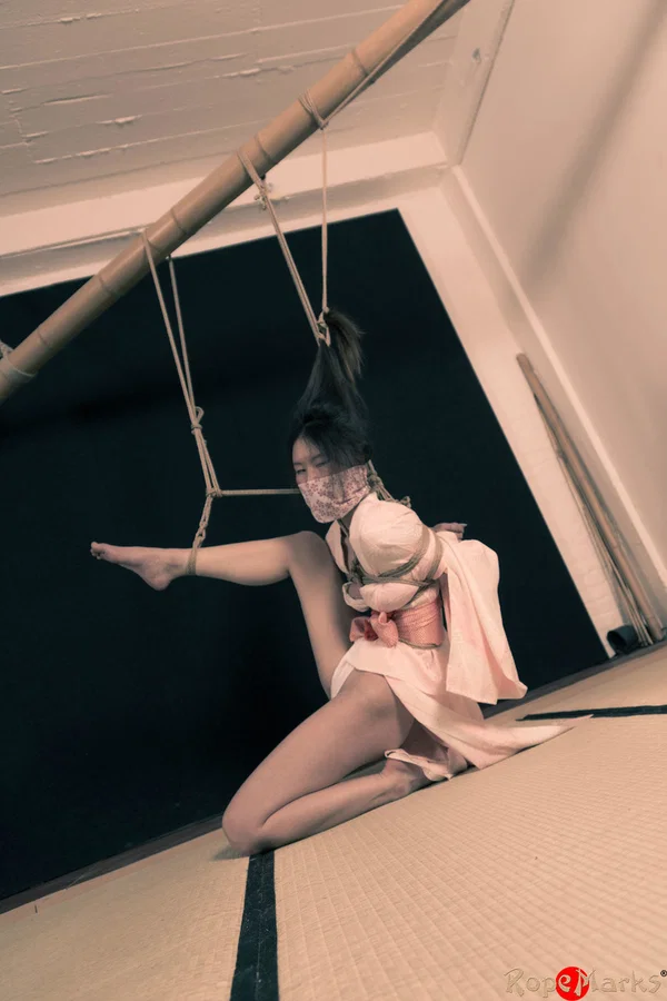 Asian chick Flawless Meow is tied with rope by her limbs and hair  - Asian, Bondage, BDSM, Clothed, Feet, Legs, Brunette  - Photo 16
