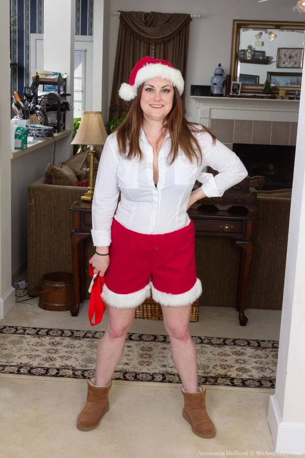 Annatasia Holland strips her Xmas outfit & shows her huge tits & hairy crotch  - Thick, BBW, Chubby, Hairy, Curvy, Natural Tits, Big Tits, Armpit, Pussy, Uniform  - Photo 5