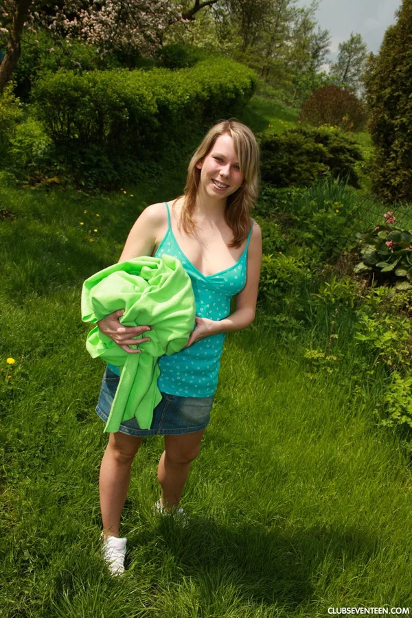 Playful European teen Sue A fingering and toying her pussy in the garden  - Upskirt, Panties, Outdoor, Teen, Big Clit, Ass, Pussy, Spreading, Asshole, Skirt  - Photo 1