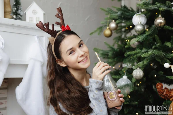 Young girl with a fresh face Leona Mia gets naked in front of a Christmas tree  - Christmas, Socks, Teen, Skinny, Cute, Natural Tits, Spreading, Nipples, Pussy, Amateur  - Photo 2