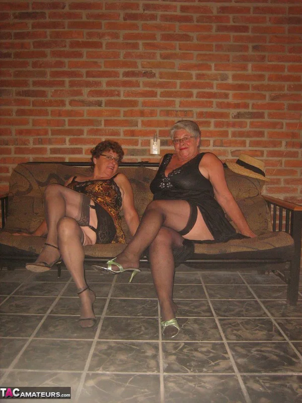 Fat nan Girdle Goddess and her lesbian lover expose their snatches on a sofa  - Granny, SSBBW, BBW, Non Nude, Stockings, Amateur, Chubby, Curvy, Lingerie, Thick  - Photo 4