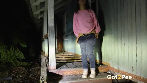 Solo girl Summy May takes a piss on the steps of a decrepit house at night  - Pissing, Outdoor, Jeans, Pussy, Close Up, Non Nude, Babe, Beautiful, Solo, European  - Photo 3