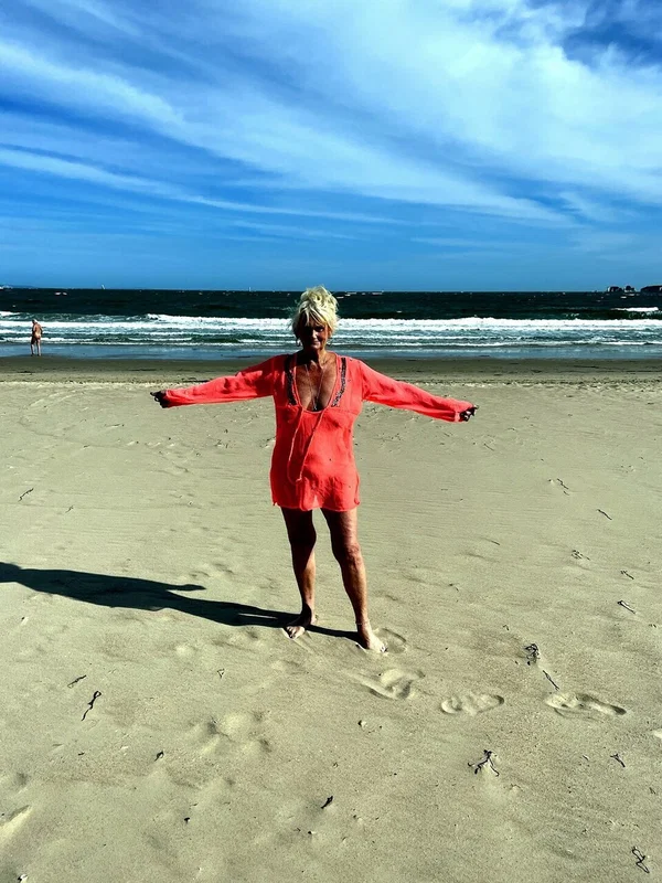 Older blonde Sparkle poses in a bikini while at a sandy beach  - Granny, Beach, Public, Amateur, Chubby, Curvy, BBW, Thick, Outdoor, Bikini  - Photo 15