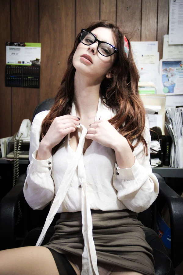 Beautiful secretary Azura Starr strips before a finger fuck in an office  - Hairy, Secretary, Glasses, Office, Teen, Glamour, Model, Spreading, Short Hair, Pussy  - Photo 6