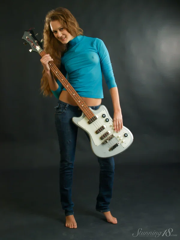 18-year-old girl Karissa P holds a bass guitar while getting totally naked  - Jeans, Blonde, Tiny Tits, Close Up, Clothed, Ass, Pussy, PAWG, Shaved, Cute  - Photo 3