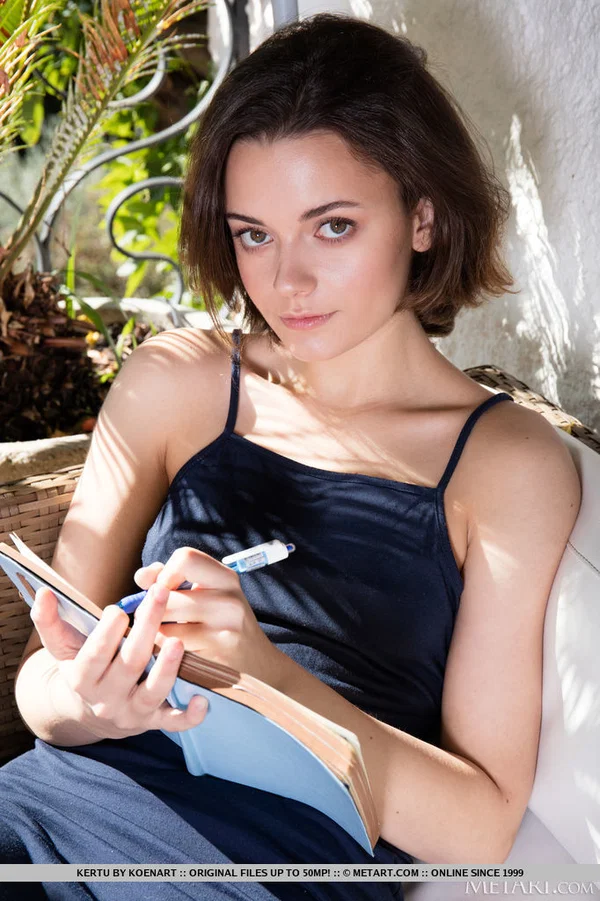 Petite teen Kertu scribbles in her diary before getting totally naked  - Pussy, Clothed, Shaved, Teen, Skirt, Spreading, Ass, PAWG, Solo, Tiny Tits  - Photo 1