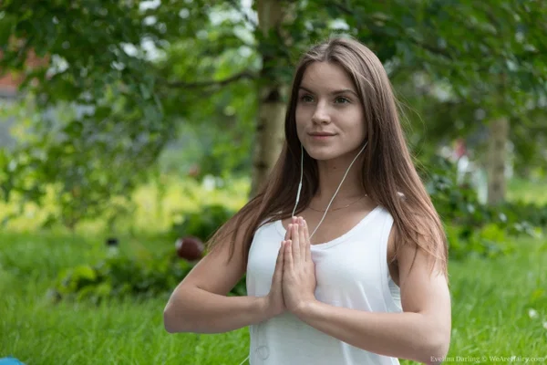 Thin Russian teen Evelina Darling undress after doing yoga in the woods  - Outdoor, Hairy, Teen, Cute, Masturbation, Brunette, Spreading, Pussy, Non Nude  - Photo 3