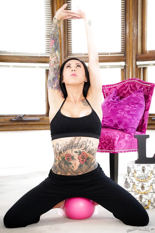 Tattooed Lily Lane in socks doffing yoga pants to show hot ass on knees  - Clothed, Nipples, Socks, Latina, Tattoo, Undressing, Spreading, Ass, Big Tits, Solo  - Photo 5