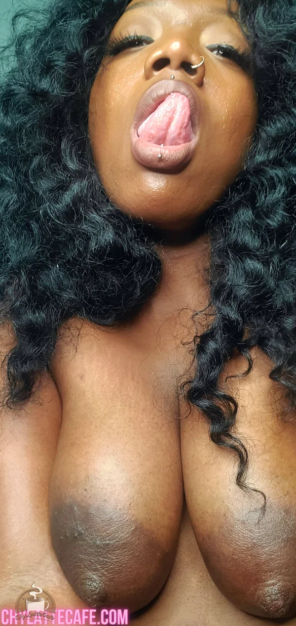 Ebony fatty with big saggy tits Chy Latte sucking and licking a glass toy  - Ebony, Black, Saggy Tits, Nipples, BBW, Chubby, Thick, Curvy, African, Big Tits  - Photo 14