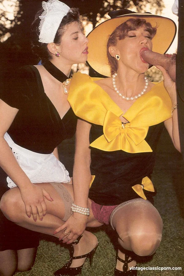 Vintage boss lady and her horny maid seduce a butler and get rammed hard  - Maid, Stockings, Hairy, Pussy, Spreading, Blowjob, Non Nude, Vintage  - Photo 3