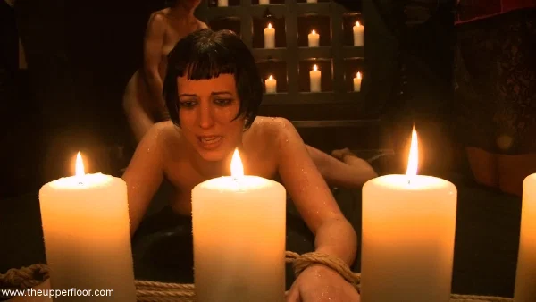 Restrained white girl is tortured before being used as a sex slave  - Blindfold, MILF, Short Hair, Bondage, BDSM, Cumshot, Face, Natural Tits, Big Tits, Brunette  - Photo 12
