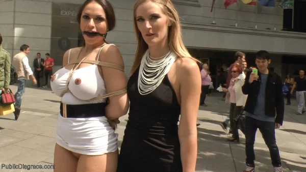 Public Disgrace Marta La Croft, Mona Wales, Xavi Tralla  - Skirt, Groupsex, Bondage, Clothed, BDSM, PAWG, Ass, Big Tits, Outdoor, Panties  - Photo 8