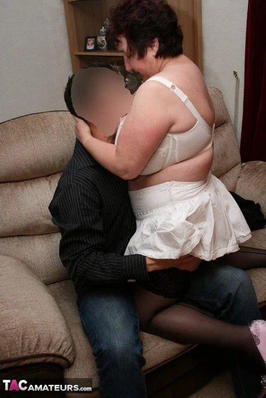 Thick older lady Kinky Carol uncups her large tits in front of man's face  - BBW, Mature, Skirt, Reality, Clothed, Amateur, Curvy, Chubby, Lingerie, Stockings  - Photo 11