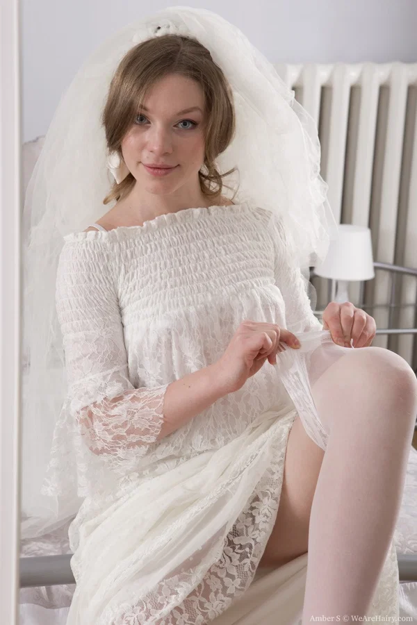 New bride Amber S does a striptease in her wedding dress and white stockings  - Wedding, Amateur, Hairy, Pussy, Anal Gape, Feet, Short Hair, Non Nude  - Photo 2