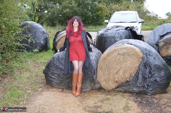 Horny mature Barby spreads ass in stockings & boots in naked outdoor upskirt  - Mature, Outdoor, Boots, Glasses, Amateur, Saggy Tits, Big Tits, Spreading, Ass, High Heels  - Photo 1