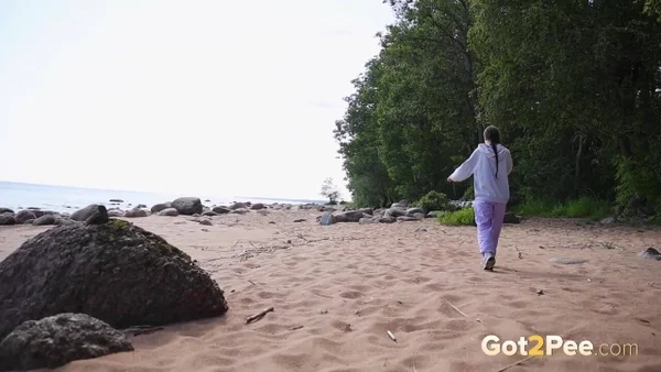 Brunette girl Sophie Weben takes a badly needed piss on a beach  - Pissing, Public, Outdoor, Shaved, European, Close Up, Ass, Pussy, PAWG, Spreading  - Photo 15