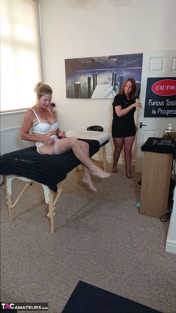Older blonde Molly MILF has her pussy toyed by a red headed masseuse  - Mature, Massage, Lesbian, Reality, Feet, Lingerie, Ass, Masturbation, Dildo, Big Tits  - Photo 1