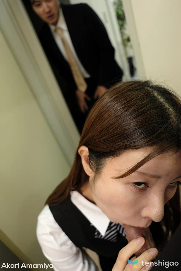 Japanese teen Akari Amamiya kneels and sucks a dick before sex in the office  - Japanese, Office, POV, Clothed, Blowjob, Petite, Teen, Amateur, Reality, Uniform  - Photo 9