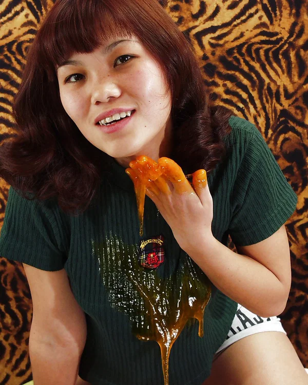 Lecherous thai floosie makes some non nude messy and slimy action  - Oiled, Asian, Fetish, Clothed, Brunette, Schoolgirl, Short Hair  - Photo 5