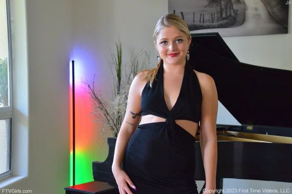 Sexy blonde Jill masturbates with a white dildo while sitting at the piano  - Natural Tits, Clothed, Sexy, Babe, Skirt, Dildo, Non Nude, Tiny Tits, Masturbation, Shaved  - Photo 7