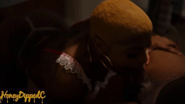 Ebony chick with short hair sucks off a big dick in sheer lingerie and hose  - Ebony, Curvy, Chubby, Thick, POV, Cumshot, Blowjob, Ass, Close Up, African  - Photo 19